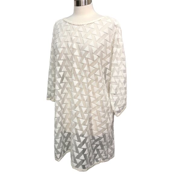 Gabar Size Medium Cover Up White Sheer Geometric Tunic Top Vacation Beach - Picture 1 of 15